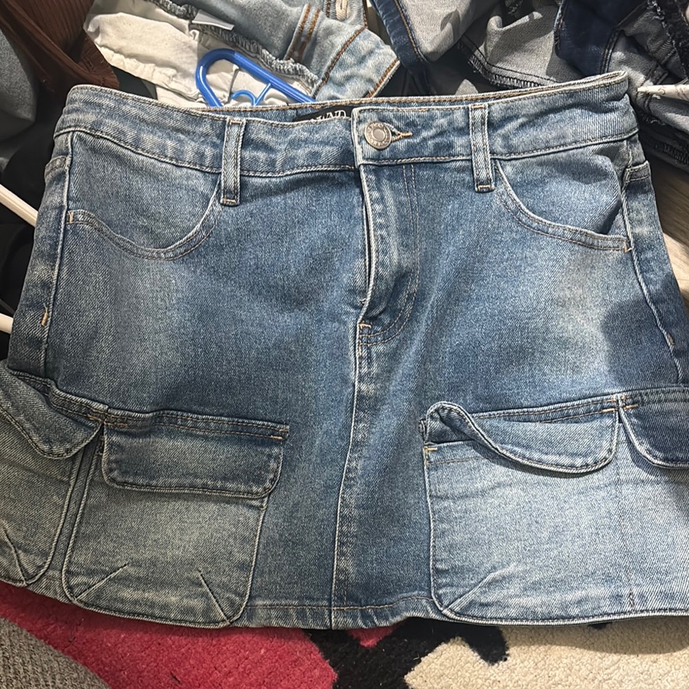 Denim Mini Skirt with Pockets